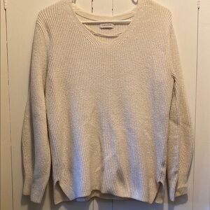 Calvin Klein Cream V-Neck Sweater with Ribbed Knit